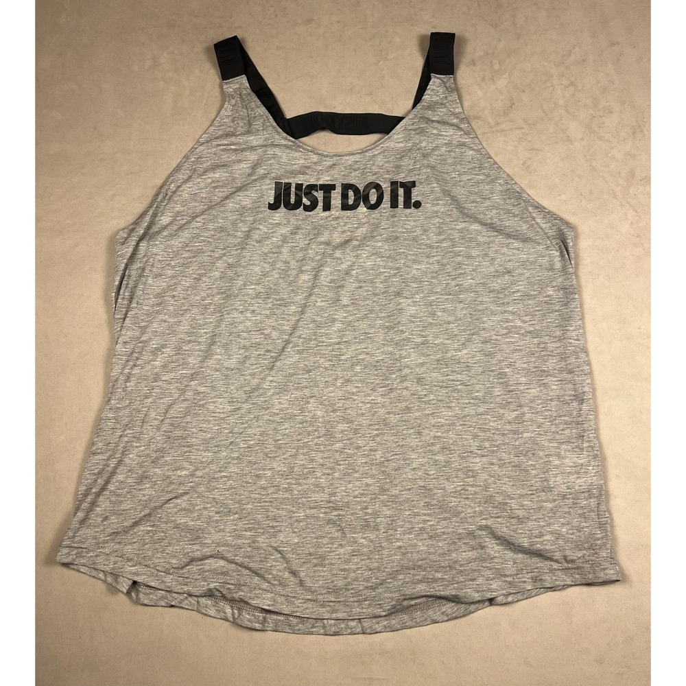 Nike Dri-FIT Just Do It Graphic Tank Top Gray Black Strappy T-Back Womens 1X